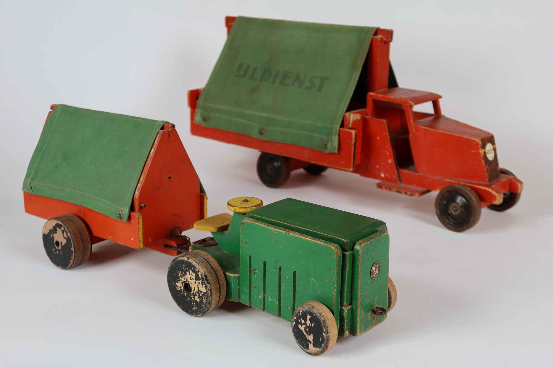 Two ado toy vehicles; tractor 950 with covered cart and courier service (936)
